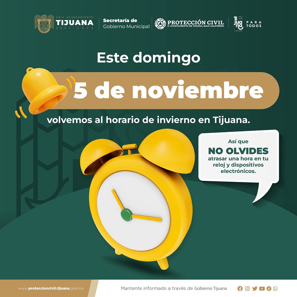 Este domingo cambia la hora en Tijuana; regresa el horario de invierno